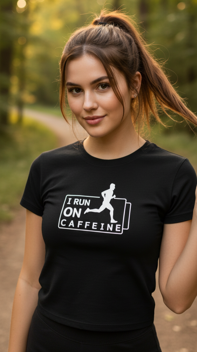 I Run on Caffeine - Black Tshirt