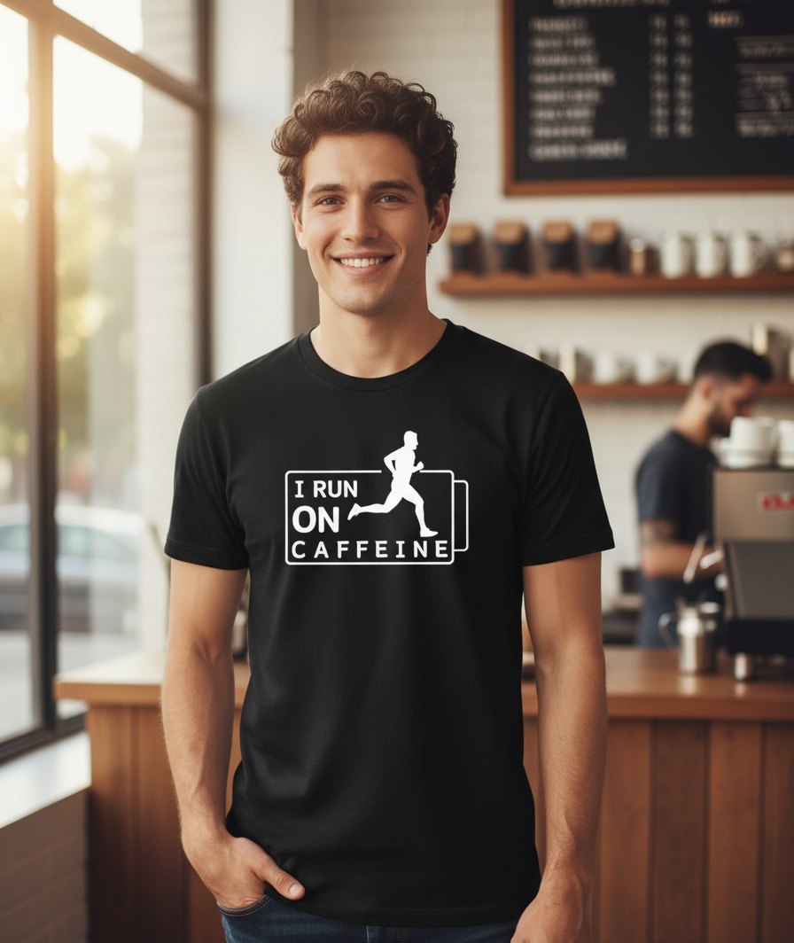 I Run on Caffeine - Black Tshirt