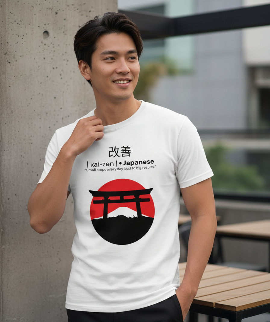 Kaizen T-Shirt – Small Steps Every Day lead to Big Results | White Cotton Tee