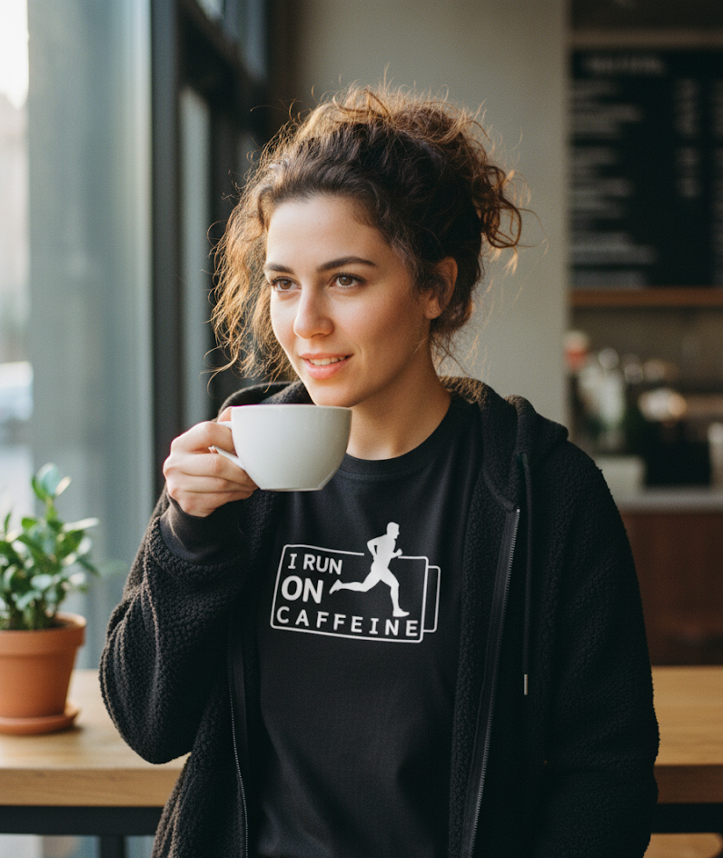I Run on Caffeine - Black Tshirt