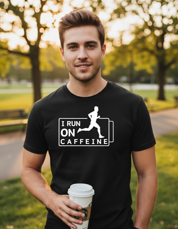 I Run on Caffeine - Black Tshirt